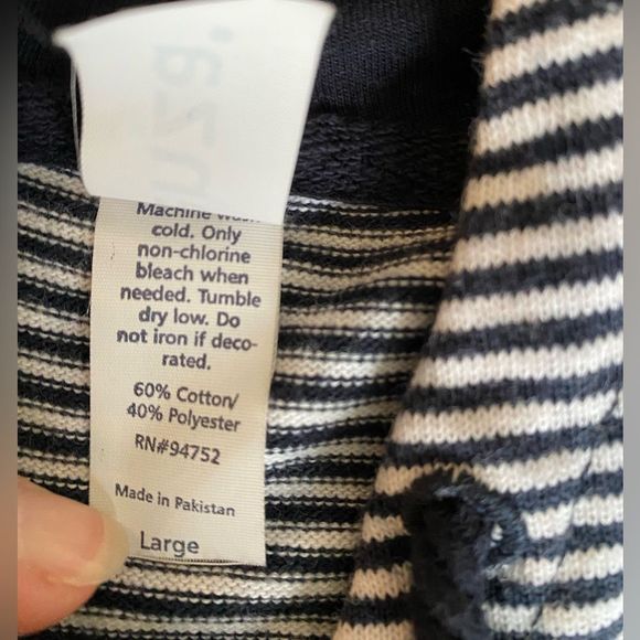 Enza hooded sweatshirt with pull string striped White and Navy Size L (Large) - Picture 3 of 10